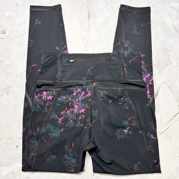Sweaty Betty SIZE XS Zero Gravity High Waist 7/8 Gym Run Leggings Black Daisy - Picture 8 of 12